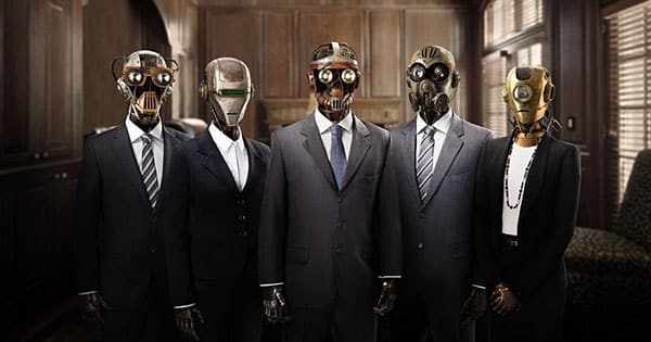 Eine Gruppe Geschäftsleute in Anzügen und Hüten.