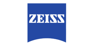Zeiss-Logo auf blauem Hintergrund.