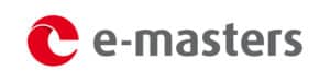 Logo von e-masters mit rotem und grauem Schriftzug.